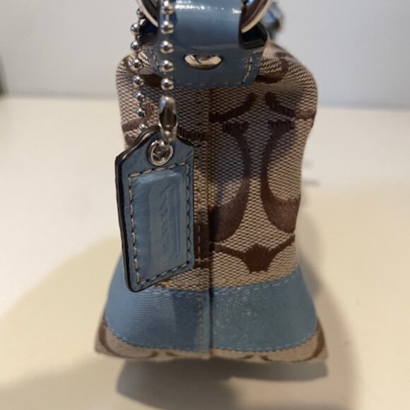 AUTHENTIC COACH Y2K SIGNATURE BROWN CANVAS MINI DEMI BAGUETTE SHOULDER BAG Blue - Picture 4 of 6